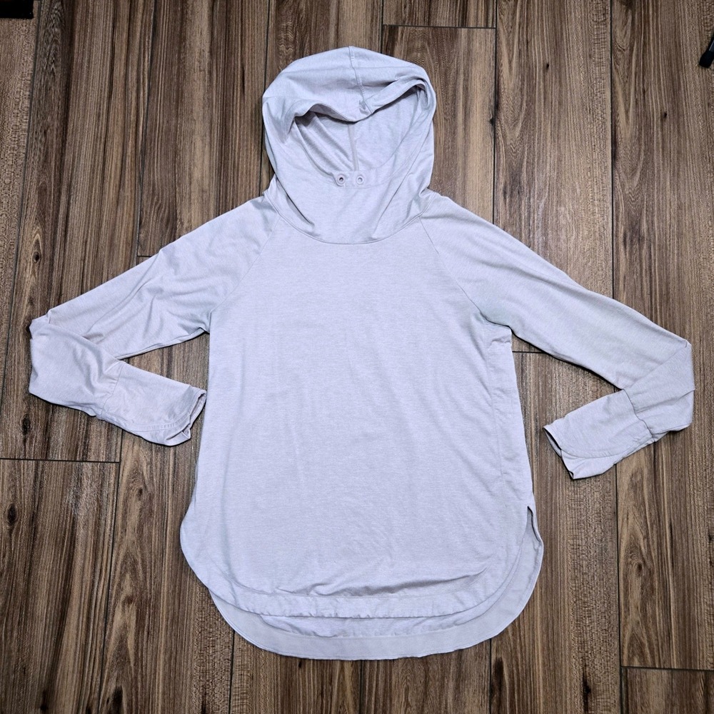 Athleta Light Gray Heathered Funnel Neck Hoodie Thumbhole Pullover M